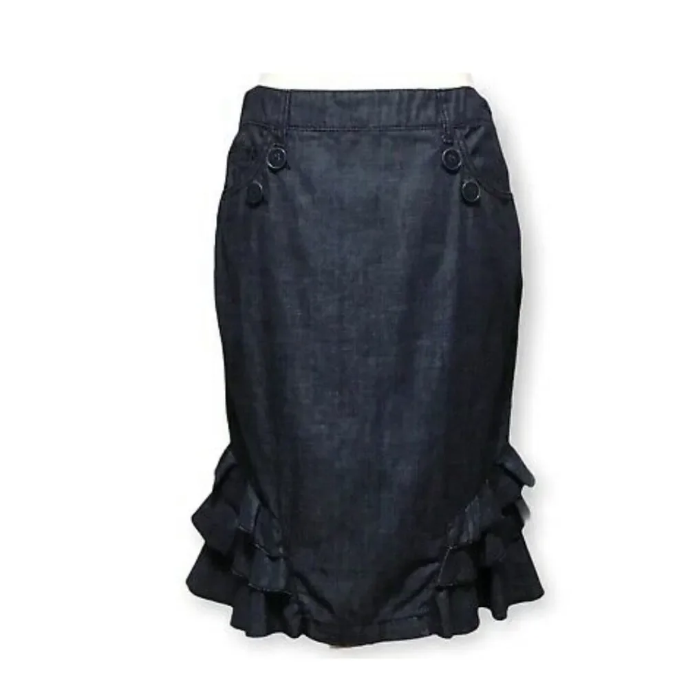 Anthropologie Ruffled Denim Pencil Skirt
